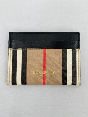 Burberry Vintage Check Unisex Card Holder Wallet Leather Trim designer wallet